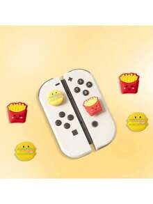 TOOUEE 4PCS 3D For French Fries&Hamburger Theme Cute Kawaii Silicone Joycon Thumb Grip Caps, Soft Cartoon Skull Theme Joystick Cover Button Caps For Switch / OLED / Switch Lite Cute Switch/Lite/Oled Accessories