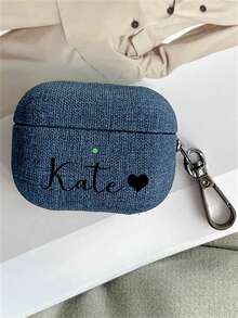 [Customized]Personalized Name Letters Customize Earphone DIY Case For Airpods 1 2 3 4 Pro 2 Pro 3 Luxury Retro Denim Fabric Pattern With Keychain Cover