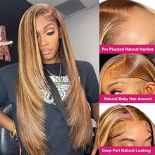 13x6 13x4HD Clear Lace Front Wig, Brazilian Human Blended Hair Straight, Glue-Free - 200% Density Forehead, Pre-Plucked Hairline & Baby Hair, 34 Inches Natural Black, Easy To Wear, No Glue Required - SP4/27 - View 5