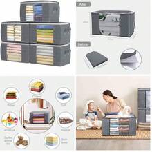 DAWNTREES 5 Piezas Organizadoras de Ropa, 90L, 60 x 40 x 35 cm bolsas de almacenamiento para mantas, bolsa de almacenamiento grande con asas,Clothes Storage Bag.Wardrobe Clothes Organiser. - paquete gris+5 - Ver 10