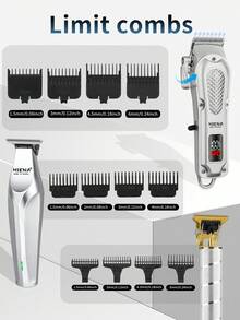男士电动理发器套装（4件套/2件套/1件套），USB充电式理容套装，包含理发器、电动剃须刀、雕刻剪刀，多功能男士理发及胡须护理套装，多种配件，礼盒包装，理想的节日礼物 - 銀色 - 查看 3