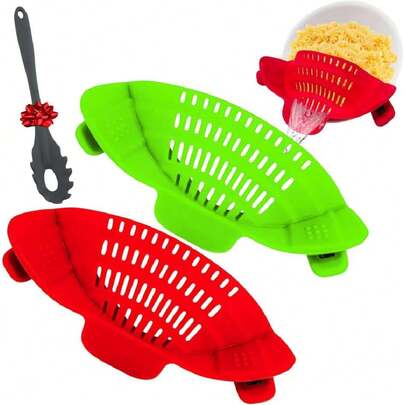 Colador de Silicona Universal de Cocina Para Alimentos Pasta Verduras Carne Sopa Colador de Aliementos Multiusos + Cuchara de Pasta de Alta Calidad Grado Alimentario (Verde),38952010