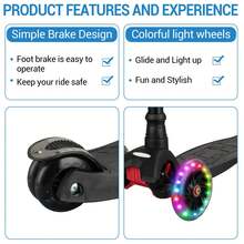 Monopatín para Niños de 3 Ruedas 3-8 Años, Mango Ajustable con Ruedas Luminosas y Rodamientos ABEC-9 - Negro - Ver 4