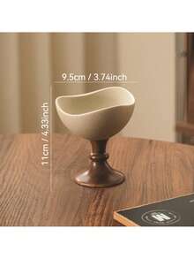1pc High-Quality Thick Ceramic Creative Goblet, Retro Nut Cup, High Stem Ice Cream Cup, Home Living Room Tea Table Candy Snack Storage Cup, Japanese Simple Style Dessert Bowl - Clay + Brown - View 12