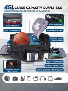 NEWHEY Gym Bag For Men 45L Sports Duffel Bags 3-In-1 Travel Duffel Bag With Shoe Compartment, Gym Workout Backpack Carry On Weekender Bag Overnight Bag For Travel Beach Bag Holiday - Multicolor - View 5