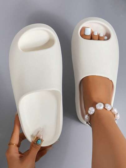 N0015067391-0002 Summer Teens Boys Girls Solid Color Minimalist Fashion Lightweight Comfortable Thick Sole Non-Slip Slippers, Slip-On Foam Sandals For Bathroom, Dorm, Office, Beach, Pool