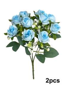 1/2束仿真丝玫瑰花束，11.8英寸假玫瑰，搭配满天星，适用于新娘捧花、周年纪念、婚礼装饰、花瓶装饰、餐桌摆饰及家居装饰、客厅/卧室装饰、情人节派对装饰 - 彩色 - 查看 17