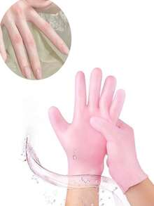 1 Pair Pink Silicone Moisturizing Hand Gloves, Can Be Used Day And Night, Helps Remove Calluses, Rough Edges And Sharp Areas, Perfect For Dry, Coarse And Aging Skin, Suitable For Both Men And Women. Can Be Used With Body Lotion/Hand Cream Repeatedly. A Thoughtful Gift For Friends, Mothers And Family. - Multicolor - View 5