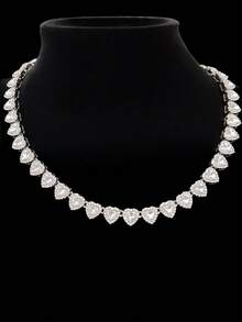 1pc Women's Punk Rock Heart & Circle Chain Necklace, Fully Rhinestoned Chain Necklace, Fashionable & Elegant Jewelry, Suitable For Daily Wear Or Parties, Valentine's Day Gift, 2 Styles Available - Silver - View 2