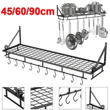 Kitchen Hanging Pot Pan Rack Wall Mount Storage Shelf Saucepan Holder With 10 Hooks - Black - View 5