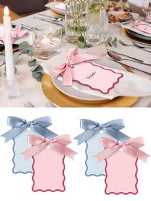 12 piezas Tarjetas de nombre con forma de concha y cintas, Tarjetas de mesa de boda DIY, Tarjetas de regalo de fiesta con etiqueta rosa manuscrita, Tarjetas de regalo de cumpleaños con cintas, Adecuado para decoración de escritorio, Tarjetas de boda DIY, Fiesta de cumpleaños, Suministros de fiesta (Azul y Rosa) - Multicolor - Ver 1