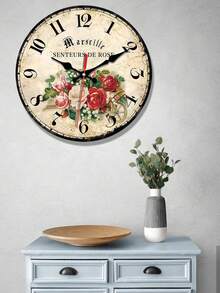 Relógio de Parede de Madeira Floral Vintage - Silencioso Sem Tique-Taque, Números Romanos e Mostrador Floral, Decoração Rústica com Rosas Rosa/Vermelhas - Alimentado por Bateria (AA não incluída) - Para Sala de Estar, Cozinha, Quarto - Disponível em 10/12 Polegadas - Presente de Aniversário/Casamento/Inauguração da Casa, Estética Rústica, Detalhes Decorativos - Multicolorido - Visão 3