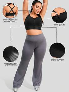 1pc Plus Size Women Sports Bra, Front Zipper Closure, Lift & Support, Casual Wear - Black - View 5