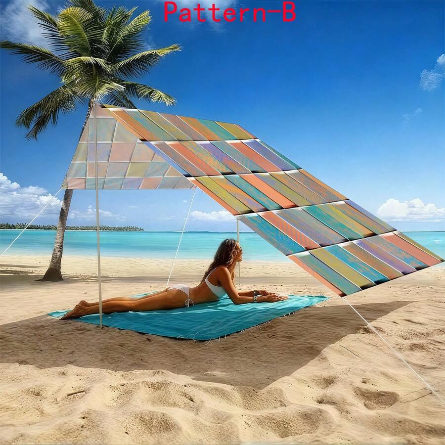 1pc 2D Digital Print Sun Shade Cloth, 5 Different Styles Of Faux Wood Grain & Stone Patterns, Features Include Printed Pattern, Wind Resistant, Detachable, Lightweight, Semi-Shading, Dust-Proof, And Wear-Resistant. - Multicolor - View 1