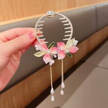 1pc Floral Pearl Tassel Metal Hairband, Perfect For A Fresh Forest Fairy Style Bun Hairpin, Suitable For Everyday Outings And Parties. - 1 cái - Xem 5