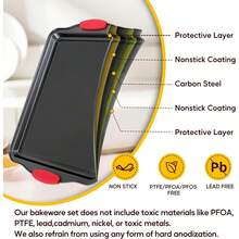 3 PiecesNonstick Kitchen Oven Baking Pans - Premium & Stylish Non-Stick Steel, Commercial Grade Restaurant Quality Metal Bakeware With Red Silicone Handles - Easy To Clean - Black - View 3