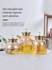 2026新款琥珀色玻璃冷水壶，大容量豪华冷水壶套装，含钻石形玻璃饮水杯，特价优惠 - 金色 - 查看 1