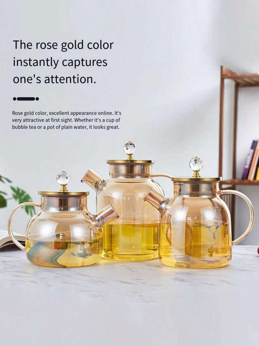 2026新款琥珀色玻璃冷水壶，大容量豪华冷水壶套装，含钻石形玻璃饮水杯，特价优惠 - 金色 - 查看 1