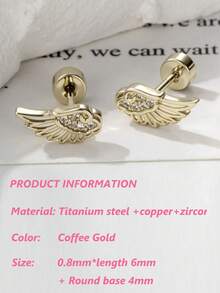 1 Set (+ Ala derecha) Aretes con diseño de alas de ángel de acero de titanio hipoalergénico y suave en estilo punk de color café, adecuado para perforaciones de cartílago de parejas - Pendiente de cartílago con forma de ala - Ver 3