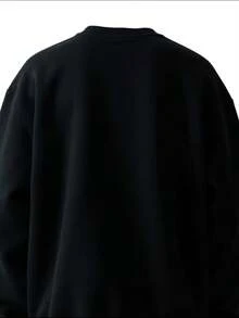 Men's Paris Graphic Print Cotton Long Sleeve Sweatshirt, Casual Crewneck Pullover Top, Solid Color Basic Tee With Striped Logo Design, Comfortable Loose Fit, Sizes S-XXXL, Fashion Streetwear For Daily Wear, Black - 黑色 - 查看 2