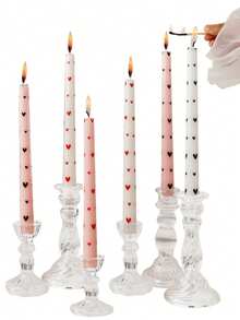 2pcs/Set (One Box) Long Pole Conical Heart Pink Candle, 9.84 Inches, Soy Wax Smokeless, Wedding Banquet Decoration Atmosphere Long Candle Branch, Black Heart, Red Heart, Pink Candle White Candle, Holiday Atmosphere Candle, Valentine's Day Candle, Cute And Fun Candle, Great Gift For Mother's Day, Father's Day, Graduation, Birthday, Hawaiian Party, Candles Home Decoration, Rama Candles - Multicolor - View 5