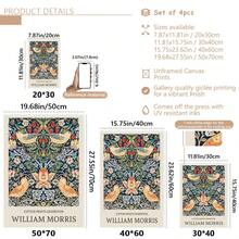 Bộ 4 tranh nghệ thuật William Morris - Tranh hoa cổ điển, thích hợp trang trí nhà cửa, phòng ngủ, phòng khách, phòng tắm, tường; Có thể chọn tranh kèm khung. - Nhiều màu - Xem 9