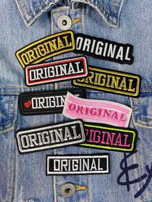 一套3/6/9个黑色、金色、银色、粉色原创英文字母刺绣布贴，可爱时尚涤纶徽章贴花，DIY服装熨烫布贴，缝纫配件布贴，适用于背包、牛仔裤、夹克、T恤、帽子、连衣裙等。