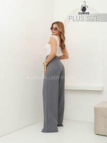 SAKURA LADY FASHION [G1-44][G2-46][G3-48] Suit Trousers In Viscose Fabric, Wide-Leg Pants With Button And Zipper, Louis Twill Fabric, Everyday Trousers, Chic, Practical And Elegant Style, Casual Suit, Women's Wide-Leg Suit Trousers, Elegant Look, Formal Wear, For Events, Refined Look, Modern Suit With Style, Sophisticated Women's Wide-Leg Trousers, Comfort And Elegance, Comfortable Tailored Trousers, Urban Women's Look, Ideal For Work, Perfectly Fitting Clothing, Suit With Personality, Women's Casual Fashion - 深灰色 - 查看 5