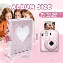 Mini Photo Album For Fujifilm Instax Mini Film, Ideal For  2x3 Photos, K Photocard Binder With Heart Cutout Cover, Hanging Hole For Pendant, 40 Pockets, 6 Styles, Pocket-Size Album (Pink) - Pink - 查看 3