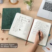 A5 Bullet Dotted Journal Notebook - 150 Gsm Thick Paper, 256 Pages, Dot Grid Hardcover, Tree Of Life Design, Fine Inner Pocket - 5.9inch * 8.5inch Dark Green - 深綠色A5點狀 - 查看 5