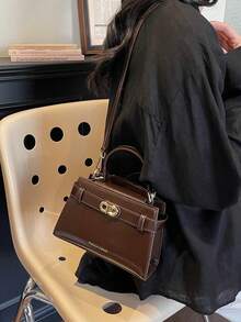 时尚小方肩包，新款高端轻便女士手提包 - 咖啡 - 查看 3