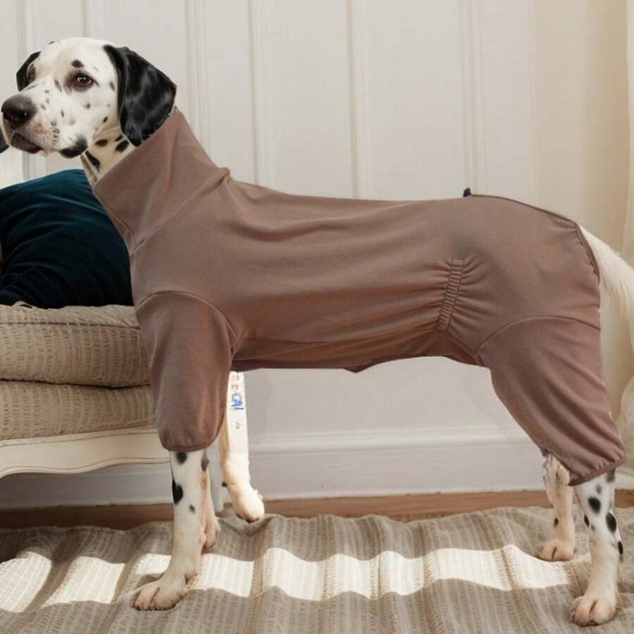 1pc Pet Jumpsuit, Warm & Cute Dog Pajamas, Fashion, Autumn/Winter, Pet Clothes, Solid Color, Striped, Soft & Cozy Pet Winter - Multicolor - View 1