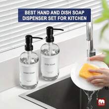 GMISUN Glass Soap Dispenser With Pump, 2 Pack Clear Bathroom Hand Soap Dispenser With Stainless Steel Pump, 17 Fl Oz Refillable Kitchen Hand And Dish Soap Dispensers Set, Modern Liquid Pump Bottles - 透明瓶+黑色泵 - 查看 7