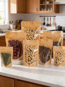 50个透明前开口牛皮纸自立拉链袋，可重复密封食品保鲜袋，带透明窗口 - 非常适合存放零食、糖果、坚果、咖啡 - 密封设计，保鲜省空间，方便整理食品储藏室和厨房，简约包装，是家庭厨师、上班族、送礼和圣诞节的理想之选。 - 彩色 - 查看 1