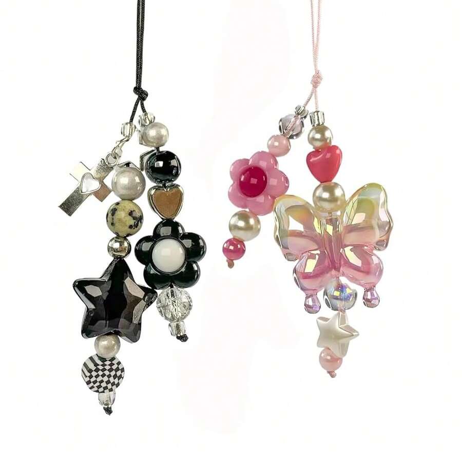 1-4PCS Cute Phone Charms Aesthetic Y2K Cell Phone Charms Strap Strawberry Butterfly Star PhoneCharm Y2K Accessories For Bag Keychain Camera Pendants Decor - 2x花蝶 - 查看 1