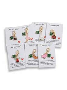 7pcs Cute Clover Cartoon - Pig | Angel | Flamingo | Brown Horse | Ladybug | Alpaca | Coffee Keychain Pendant Bag Accessories - Multicolor - View 8