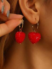 一对新款优雅甜美红宝石心形耳环，情人节结婚珠宝礼物