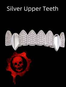 1-2件朋克嘻哈风格镀金铜锆石牙套，吸血鬼牙齿装饰，男女皆宜，适合日常佩戴和角色扮演派对 - 無色 - 查看 10