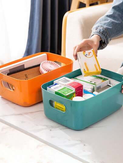 1 Caja de almacenamiento de cosméticos de escritorio de unicolor simple, caja de clasificación de varios usos, canasta de almacenamiento de plástico, caja de almacenamiento multifuncional para el hogar y la cocina