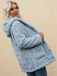 2026 New Women's Comfortable Faux Fur Winter Jacket, Valentine's Day Fashion Jacket Item, Front Button And Pocket Long Casual Style, Solid Color, Button Design, Suitable For Cold Weather, Winter Casual Wear | Button Jacket | Durable Jacket, Women's Winter Wear, Women's Jacket, Women's Winter Jacket, Women's Wool Jacket - 藍色*旗艦升級款 - 查看 5