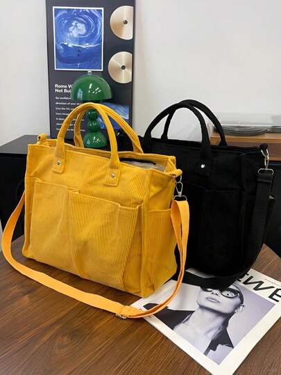 1 pieza Bolso de hombro multicolor para campus, bolso de tote para laptop, bolso de estudiante minimalista y versátil, bolso para computadora, nuevo bolso de moda, bolso cruzado ligero, bolso de hombro minimalista, de material de pana, adecuado para regalos de vacaciones, con capacidad espaciosa para adaptarse a la laptop y útiles escolares, aplicable para diversas ocasiones