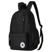 Mochila de poliéster con cierre de cremallera de gran capacidad y logotipo de la marca Converse, bolso de estudiante, mochila de tamaño mediano. - Negro - Ver 3