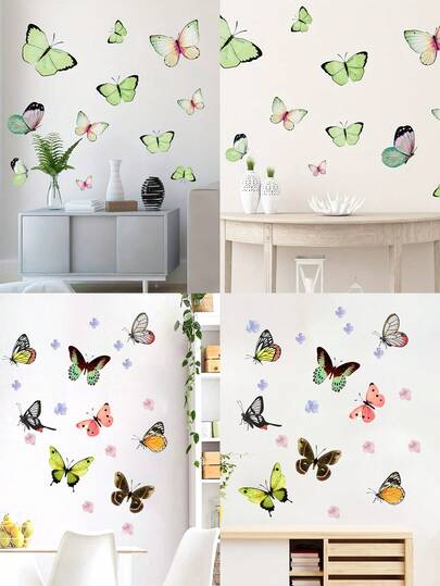1 pieza Adhesivo de pared de mariposa verde moderno - Pegatina creativa de PVC para sala de estar y dormitorio, autoadhesiva y removible, acabado mate, decoraciones de mariposa