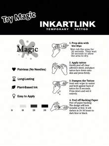 1pc INKARTLINK Sacred Angel Decorative Temporary Waterproof Tattoo, Long-Lasting 1-2 Weeks, Botanical Juice Tattoo, Suitable For Autumn/Winter Body Decoration, For Both Men And Women - Black - View 6