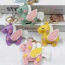 1pc New Dreamlike Winged Horse PU Leather Keychain, Cartoon Unicorn Shaped Car Key Chain Pendant, Colorful Bag Accessory Gift - Multicolor - View 11