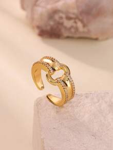 10pcs Cubic Zirconia Stainless Steel Rings, Women/Mother's Style, 18K Gold Plated Tarnish Resistant Adjustable Rings, Wedding Jewelry/Party Accessories, Valentine's Day/Mother's Day Gift