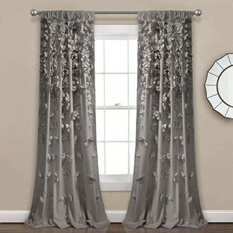 Decor Riley - Cortina Transparente con Volantes y Textura para Ventana de Estar, Comedor, recámara (Individual), 84 Pulgadas de Largo, Color Rubor(Gris 137.2An x 213.4Al cm (1 Paneles)) - Multicolor - Ver 1
