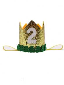 Shiny Gold Jungle Crown Birthday Party Hat, Handmade Glued Numeric 1-9 Holiday Event Party Costume Headpiece, Felt Leaf Crown Party Hat