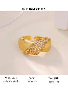 10pcs Cubic Zirconia Stainless Steel Rings, Women/Mother's Style, 18K Gold Plated Tarnish Resistant Adjustable Rings, Wedding Jewelry/Party Accessories, Valentine's Day/Mother's Day Gift