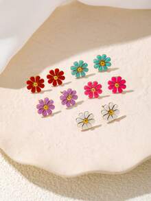 一对时尚不锈钢多色滴油花朵耳钉，甜美少女耳饰 - 小雛菊 - 查看 3